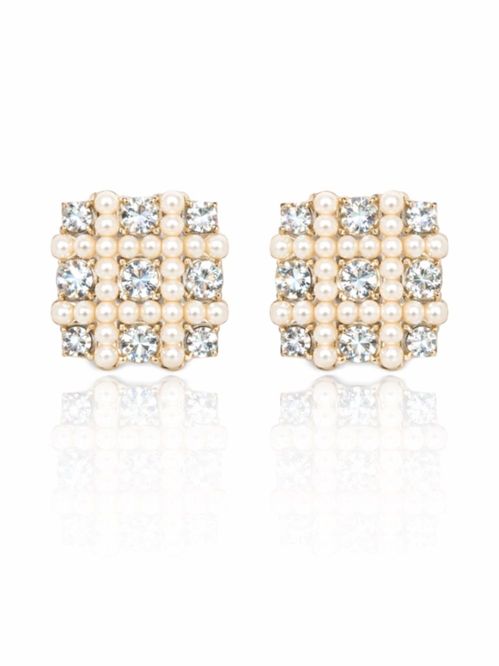Vintage Inspired Pearl & Crystal Square Earrings